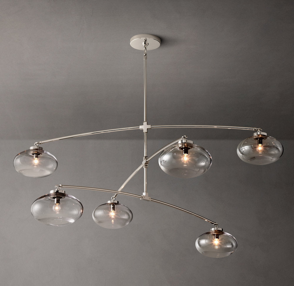 Side view of glass chandelier for scale and shape reference