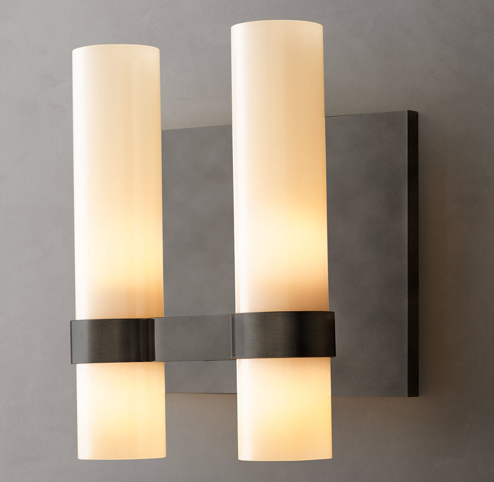 Ravelle Milk Glass Double Wall Light, Bathroom Wall Sconce, detail 11