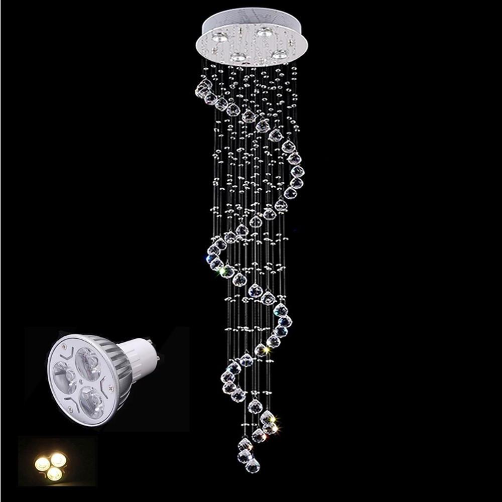 Spiraling Chandelier Crystal Electroplated Metal Light