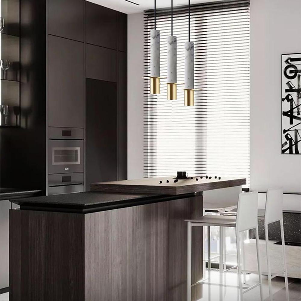 Cylindrical Mid Century Pendant Light Metal Marble LED