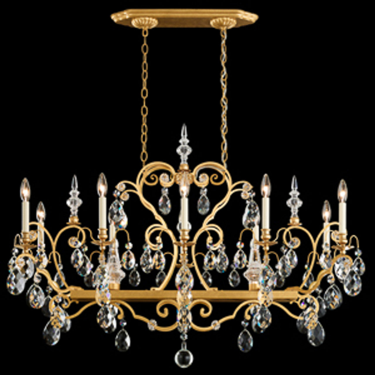 Renaissance Chandelier, 12-Light, Heirloom Gold, Clear Swarovski Crystal, 46"W (3795N-22S 1J2UA4)