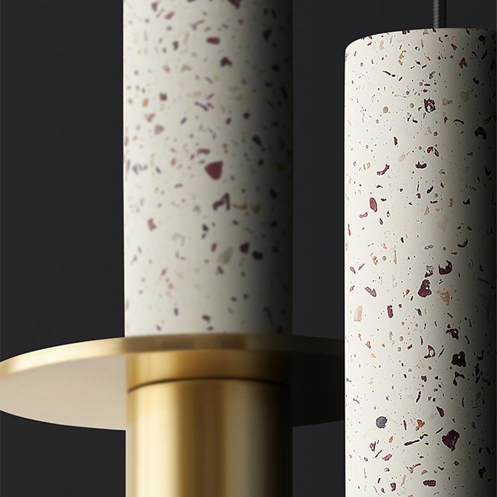 Cylindrical Mid Century Pendant Light Metal Marble LED