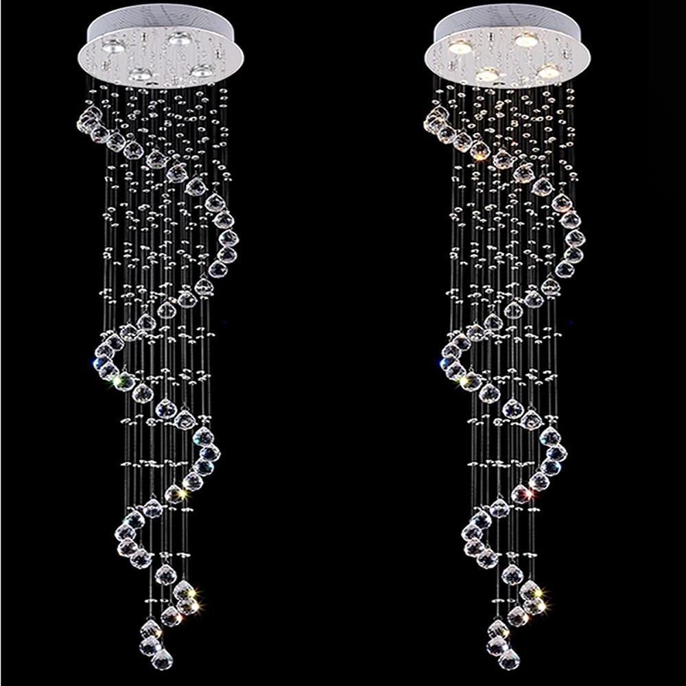 Spiraling Chandelier Crystal Electroplated Metal Light