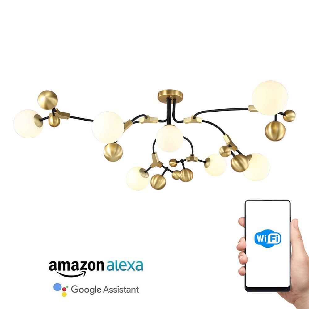 Gold Sputnik Chandelier Cle- Light with 7 LED Lights