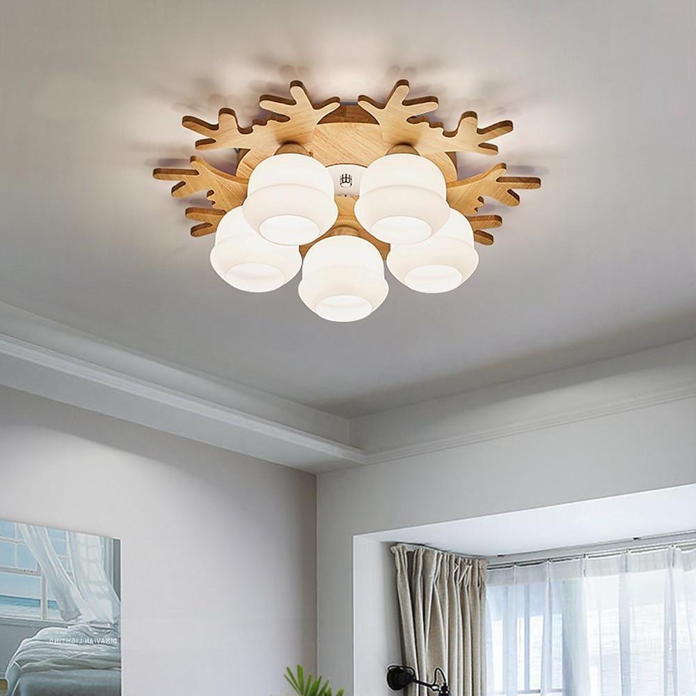 Globes Cluster Bamboo Glass LED Flush Mount Ceiling