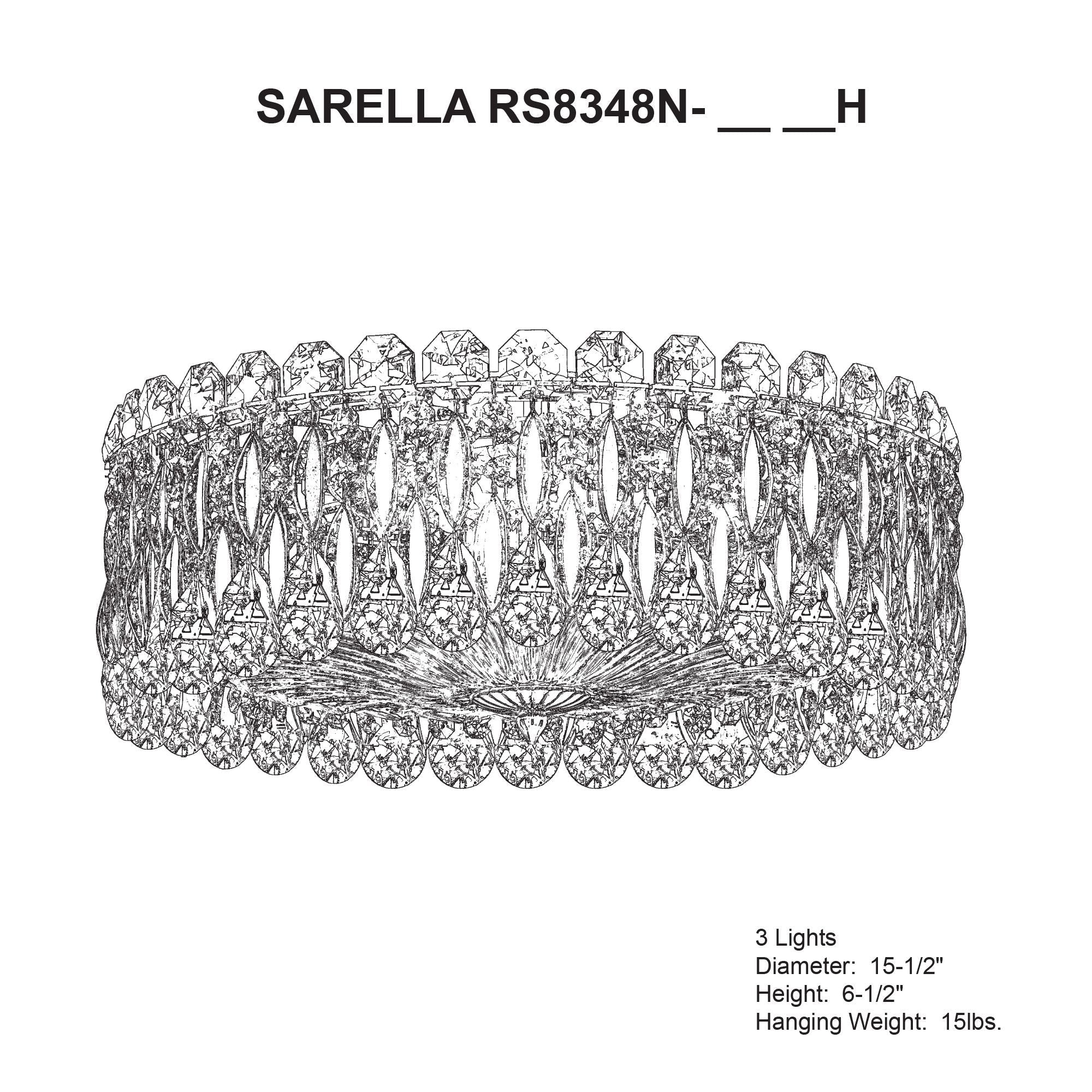 Sarella 6.5"H X 3-Light Crystal Flush Chandelier