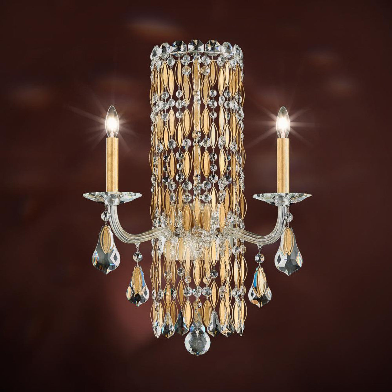 Sarella Wall Light, 2-Light, Antique Silver, Clear Crystal, 23"H, Hardwired Wall Sconce, 23"H x 16"W x 10"D