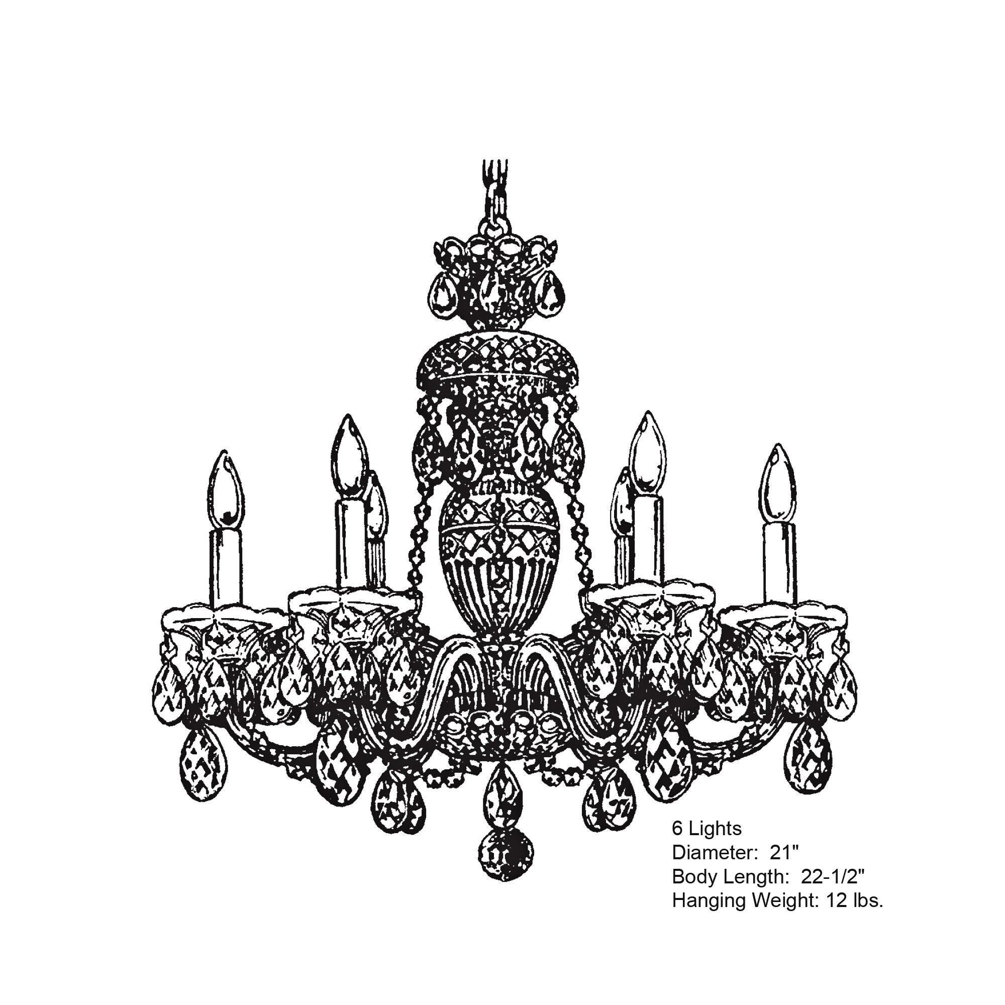 Sterling 22.5"H X 6-Light Crystal Chandelier
