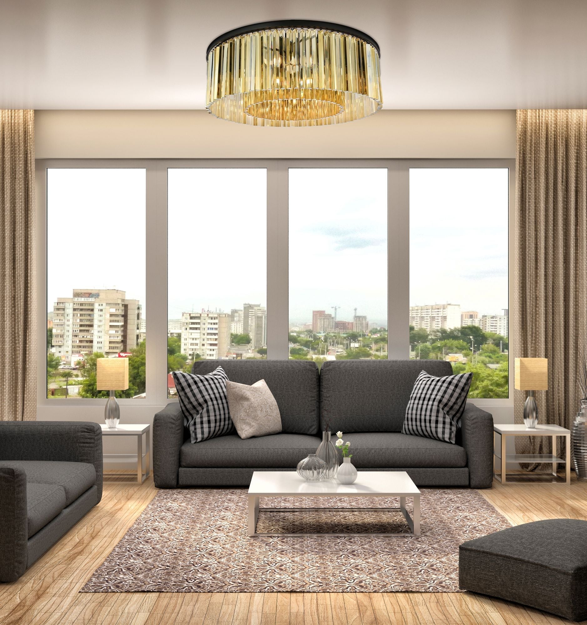 Sydney 10-Light Matte Black Flush Mount Golden