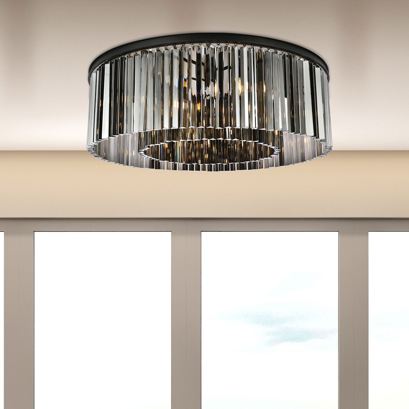 Sydney 10-Light Matte Black Flush Mount Silver