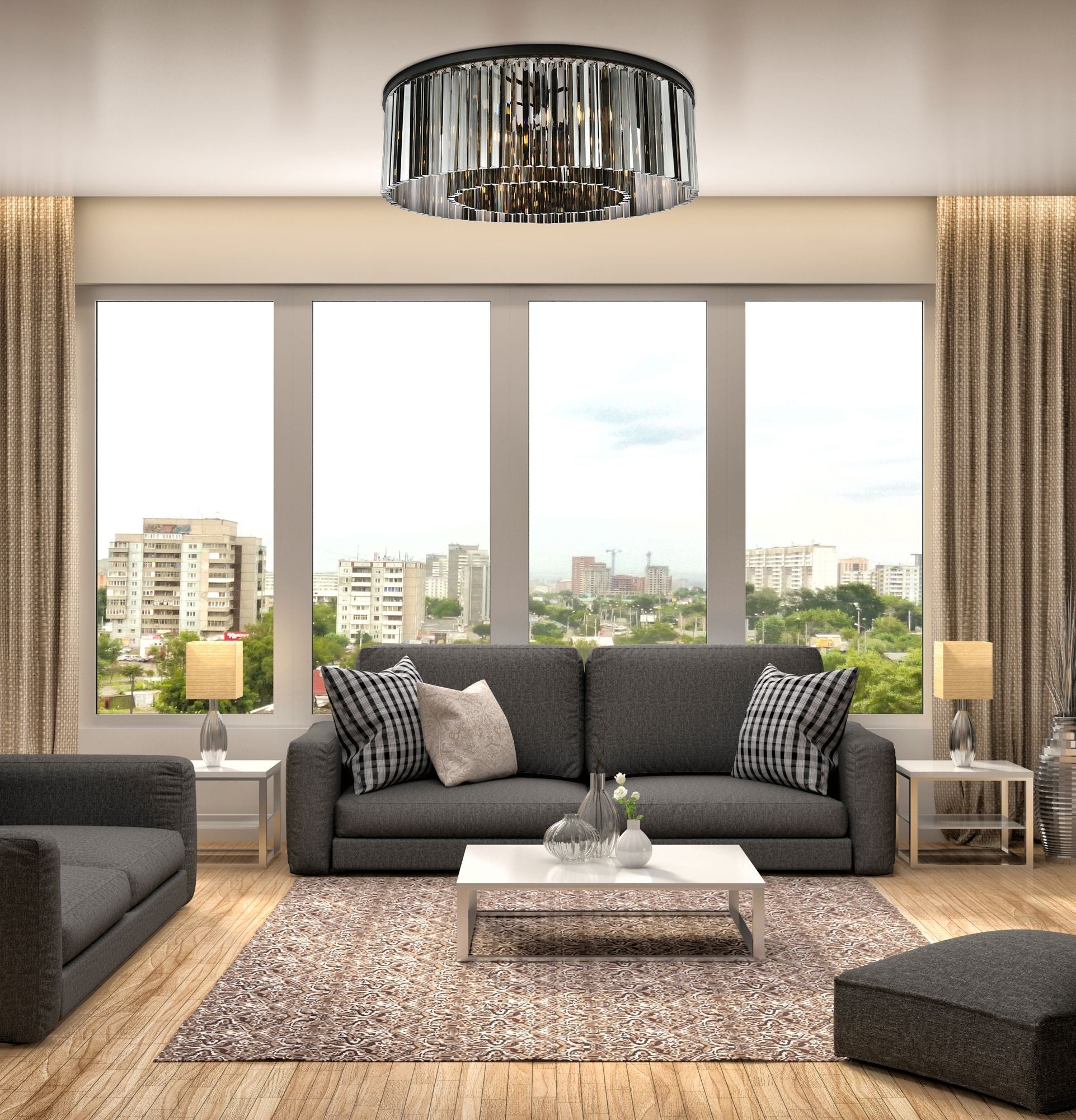 Sydney 10-Light Matte Black Flush Mount Silver