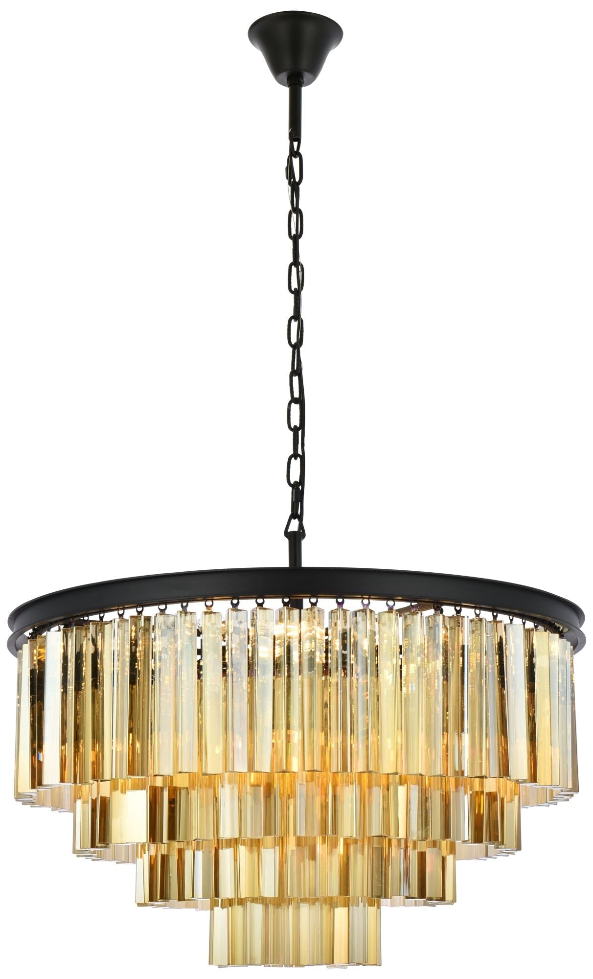 Sydney 17-Light 32" Matte Black Chandelier Golden Teak