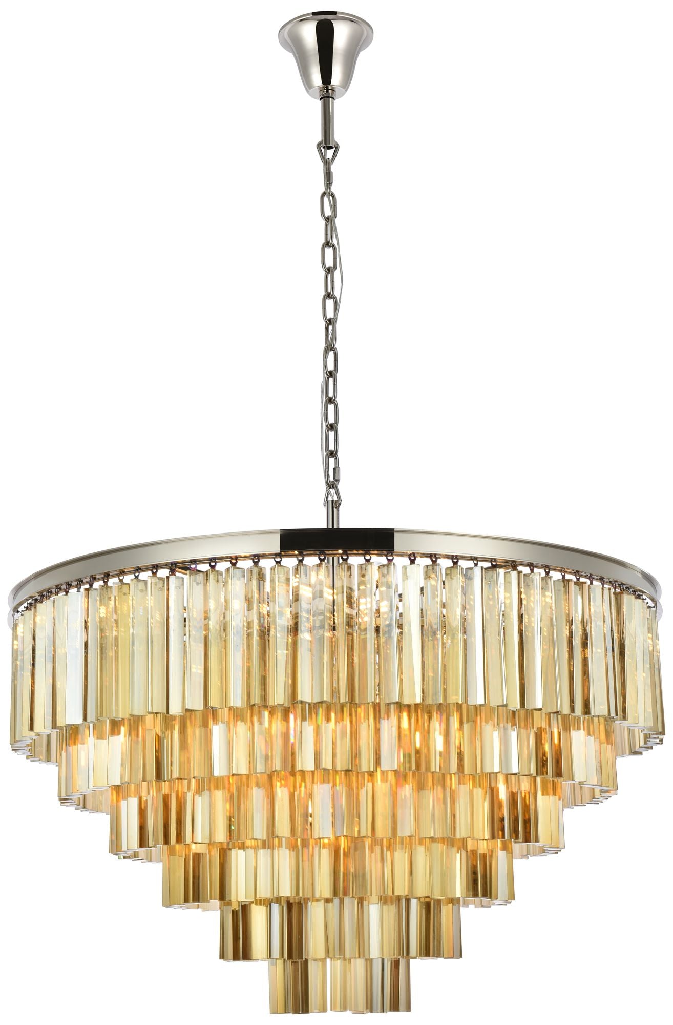 Sydney 33-Light 44" Polished Nickel Chandelier Golden Teak