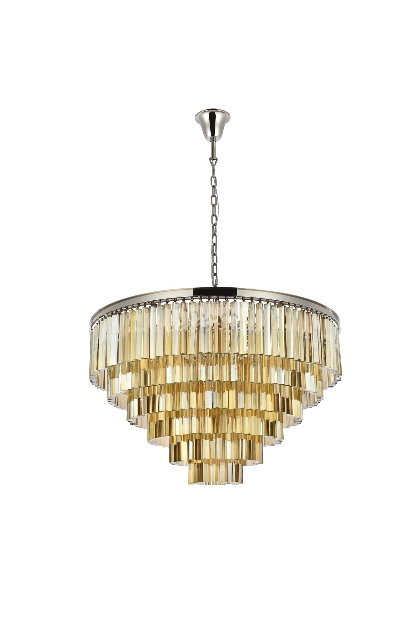 Sydney 33-Light 44" Polished Nickel Chandelier Golden Teak