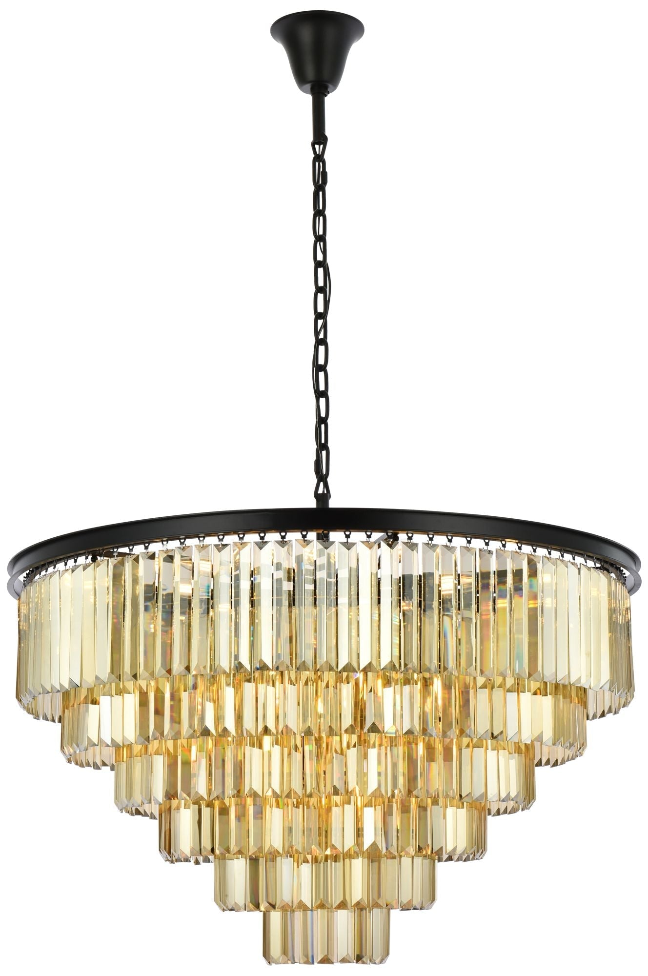 Sydney 33-Light Matte Black Chandelier Golden Teak