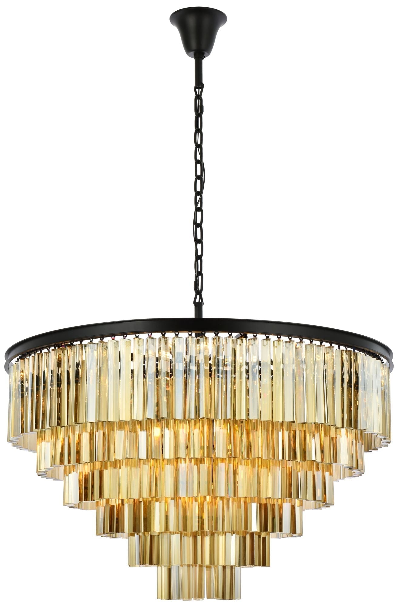 Sydney 33-Light Matte Black Chandelier Golden Teak