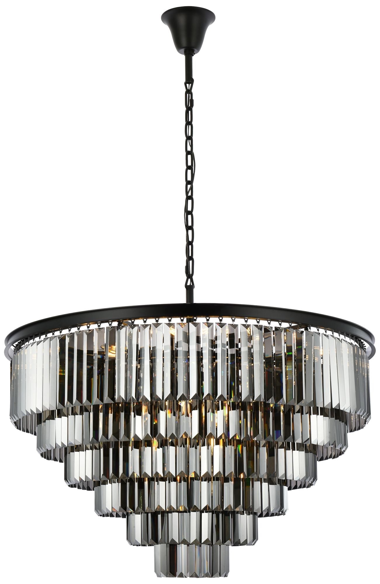 Sydney 33-Light Matte Black Chandelier Silver Shade (Grey)