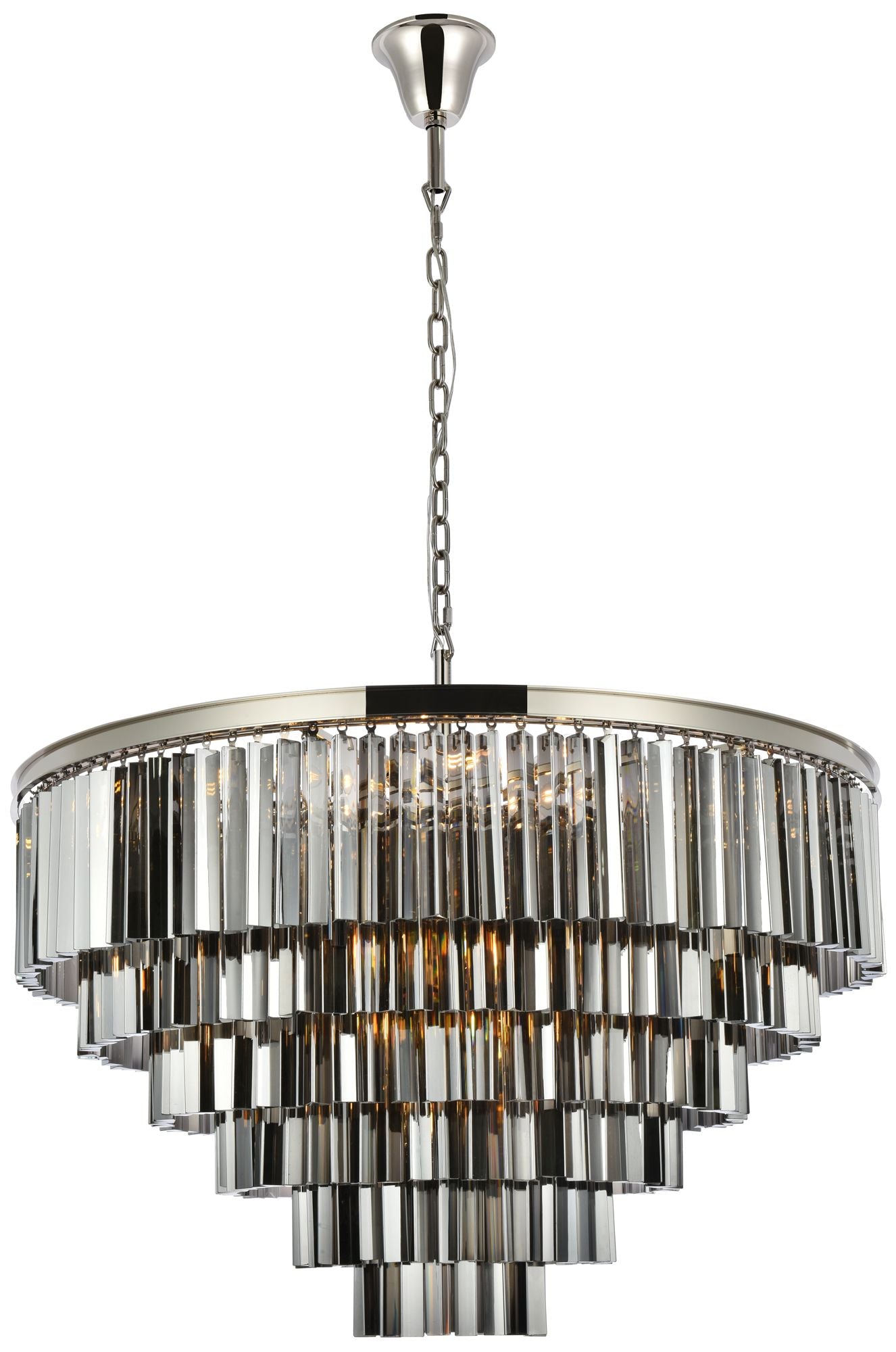 nickel chandelier shown as a main product image for open living spaces