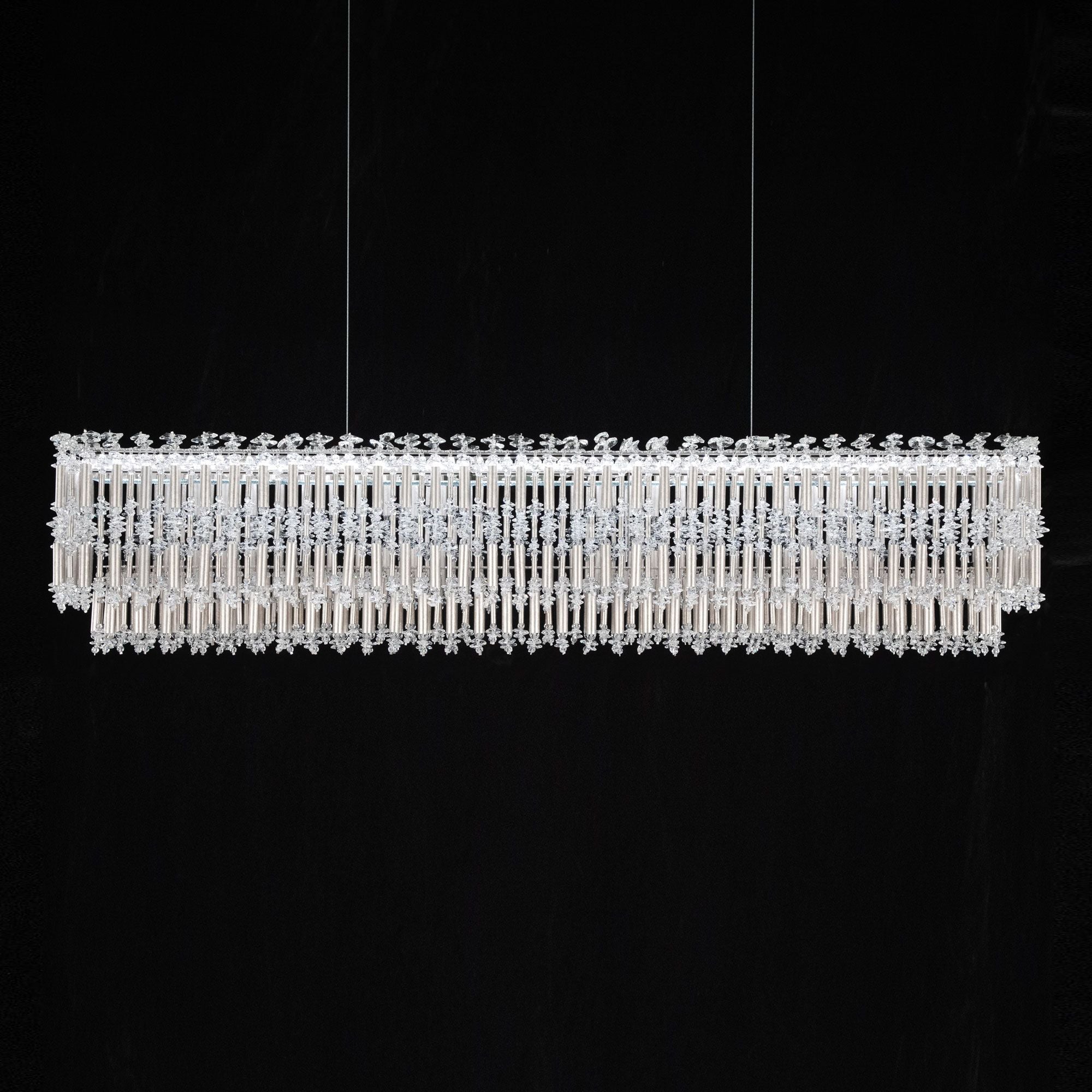 Tahitian 48" Wide Antique Silver Crystal Linear Pendant