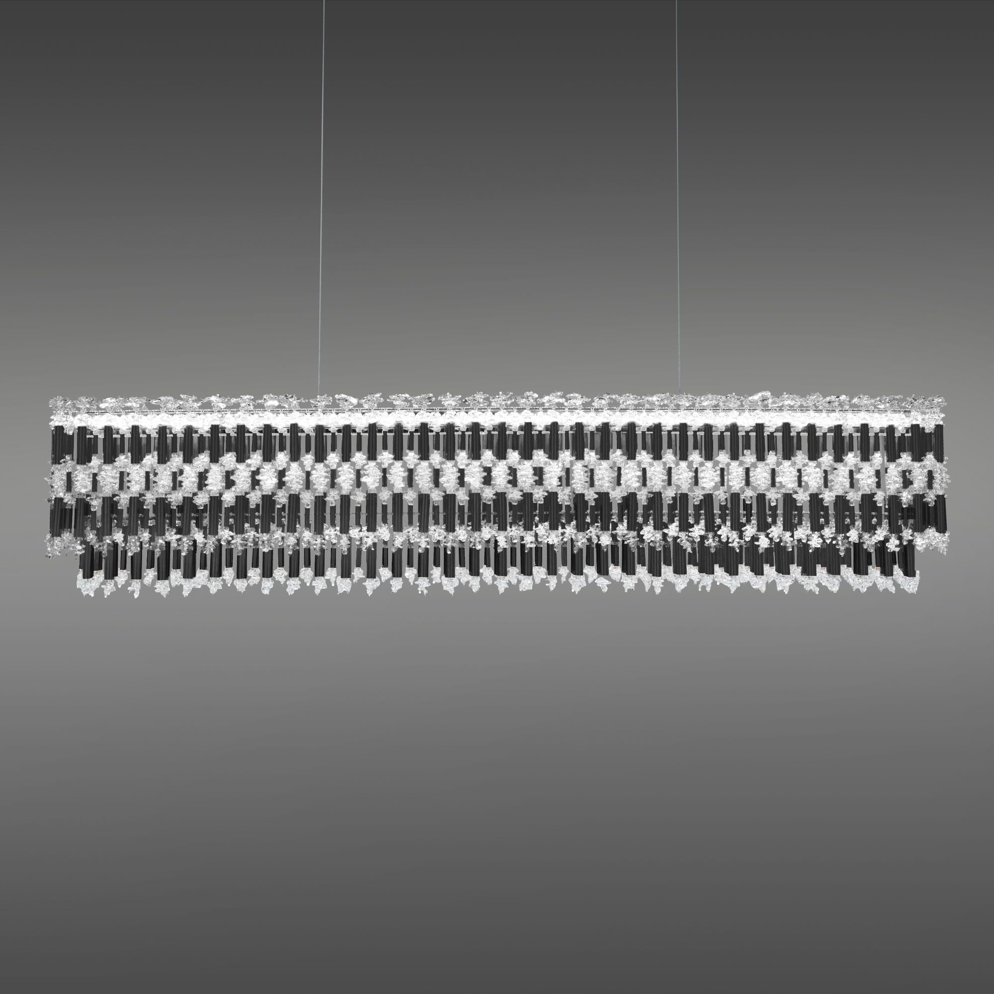 Tahitian 48" Wide Black Clear Crystal Linear Pendant