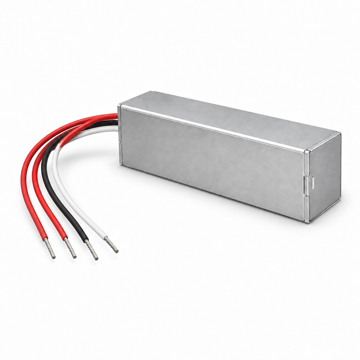Rectangular low-voltage lighting transformer with leads exiting the sides