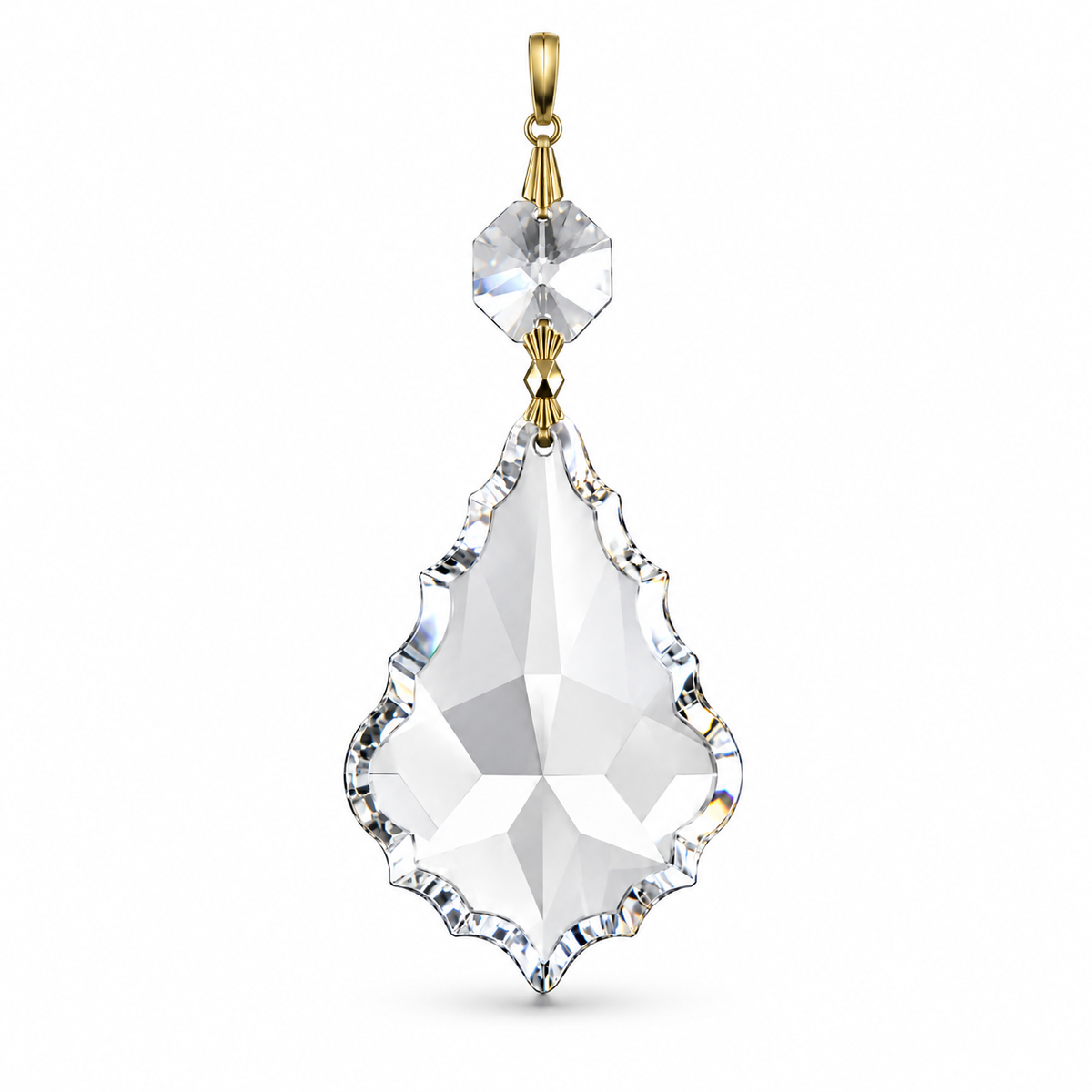 Tianguang 50 mm clear faceted crystal pendant with an upper jewel and brass-tone hanger