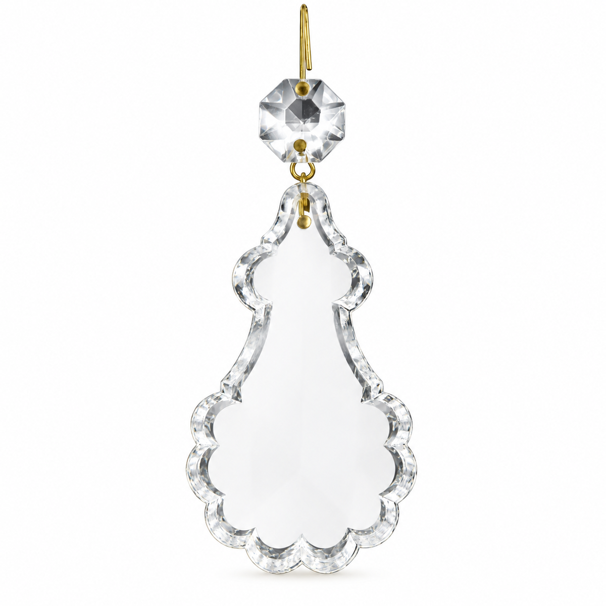 Tianguang 75 mm scalloped clear crystal pendant with a 16 mm upper jewel and brass-tone clip