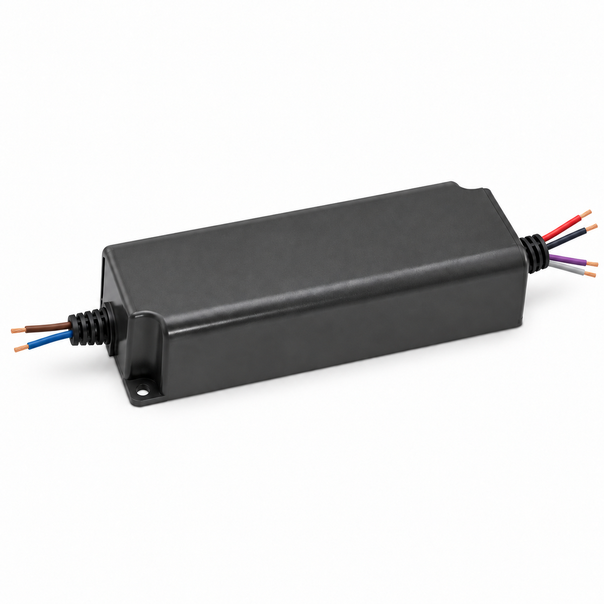 Slim rectangular LED driver with separate input, output and dimming leads