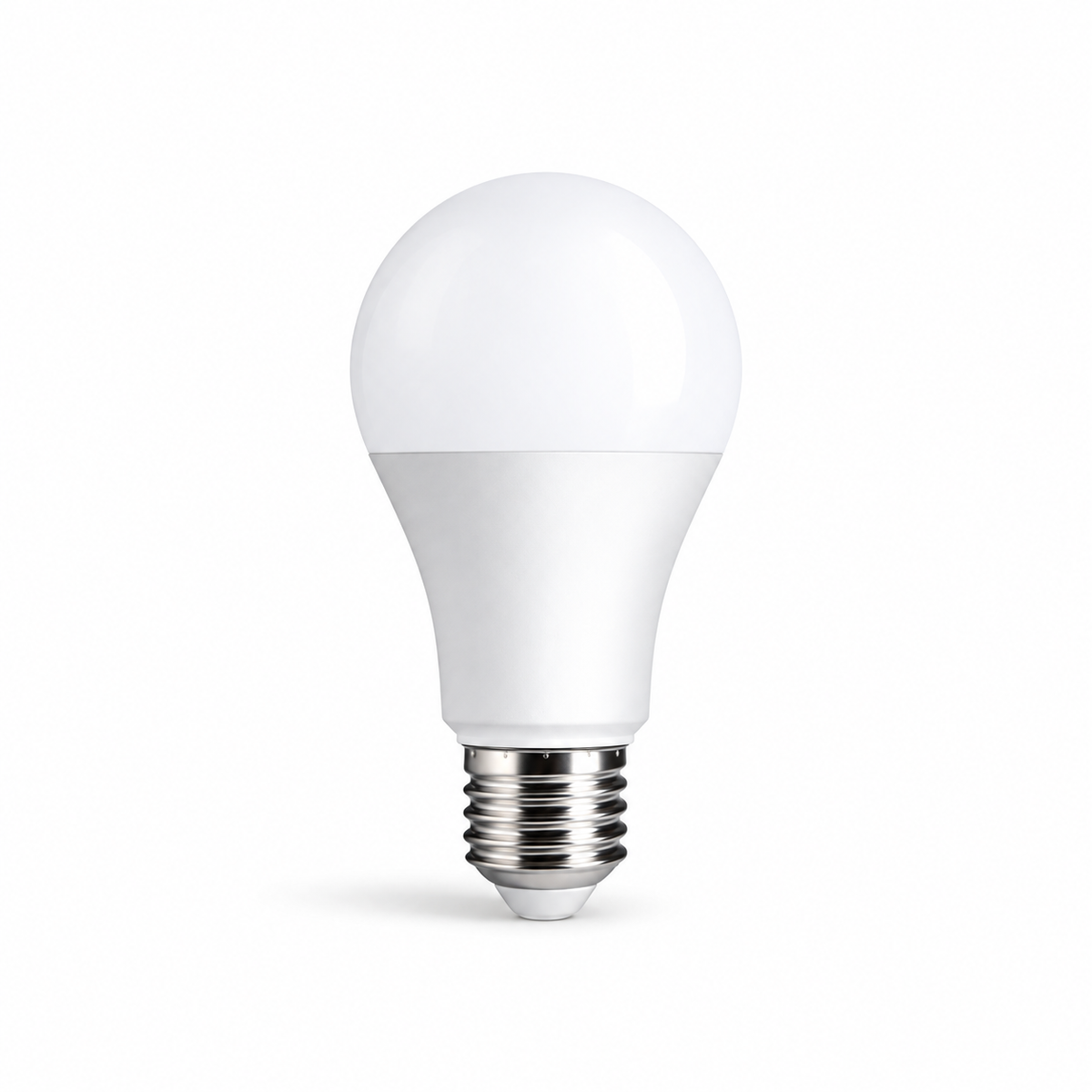 White A19 LED bulb with an opaque diffuser, white housing and E26 screw base