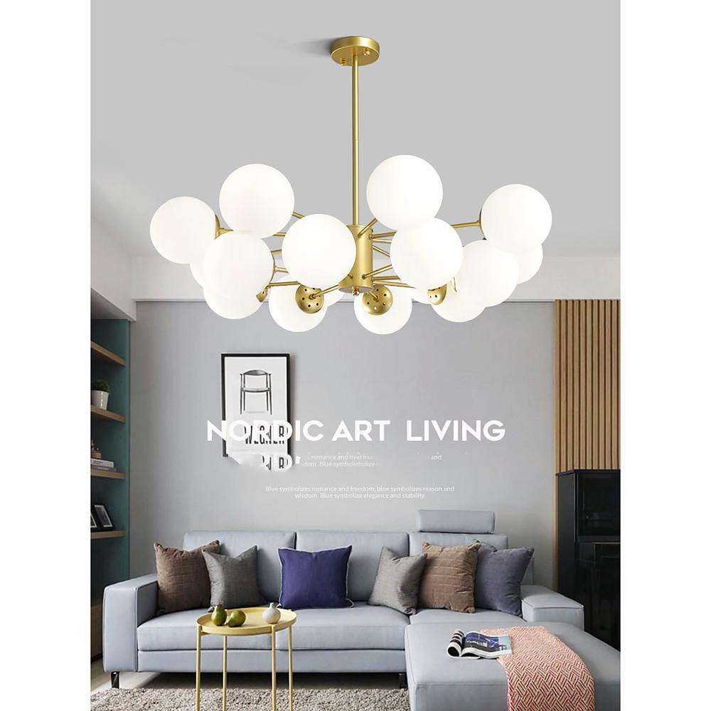 Globe Cluster Pendant Light Metal Glass LED Chandelier detail view 3
