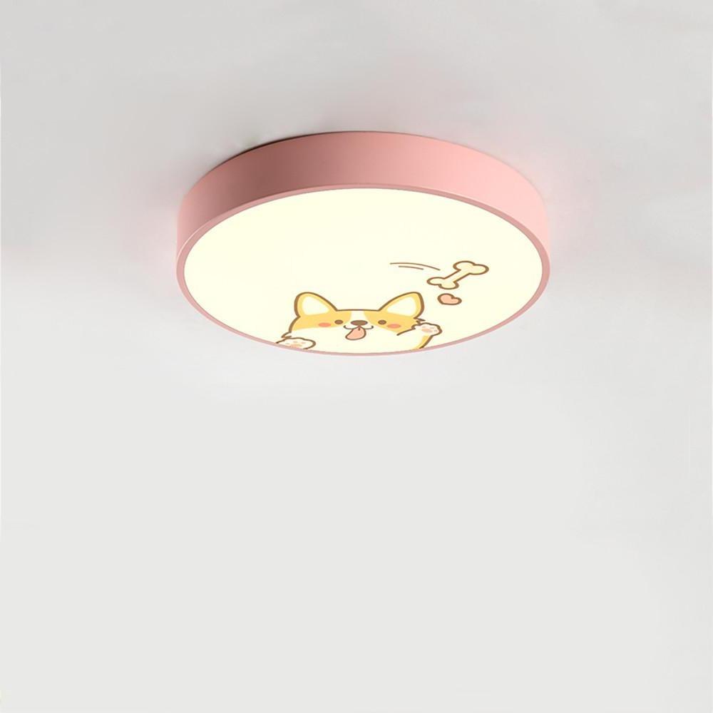 Circular Dog Image Flush Mount Drum Light LED Metal