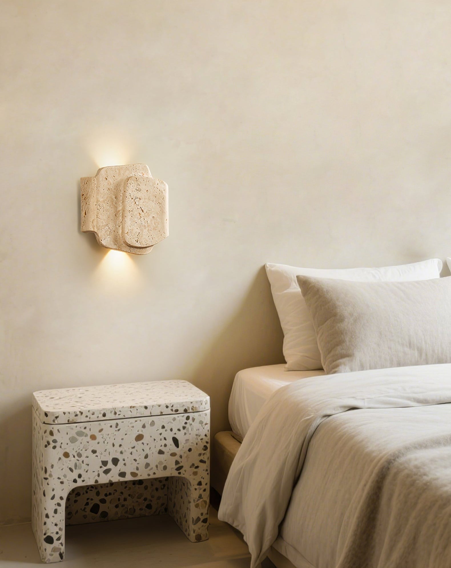 Travara Layered Travertine Wall Light, Bedroom Wall Sconce, detail 9