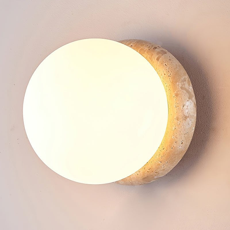 Travara Stone Wall Light, Bedroom Wall Sconce, Travertine, Dia 16cm x H 16cm