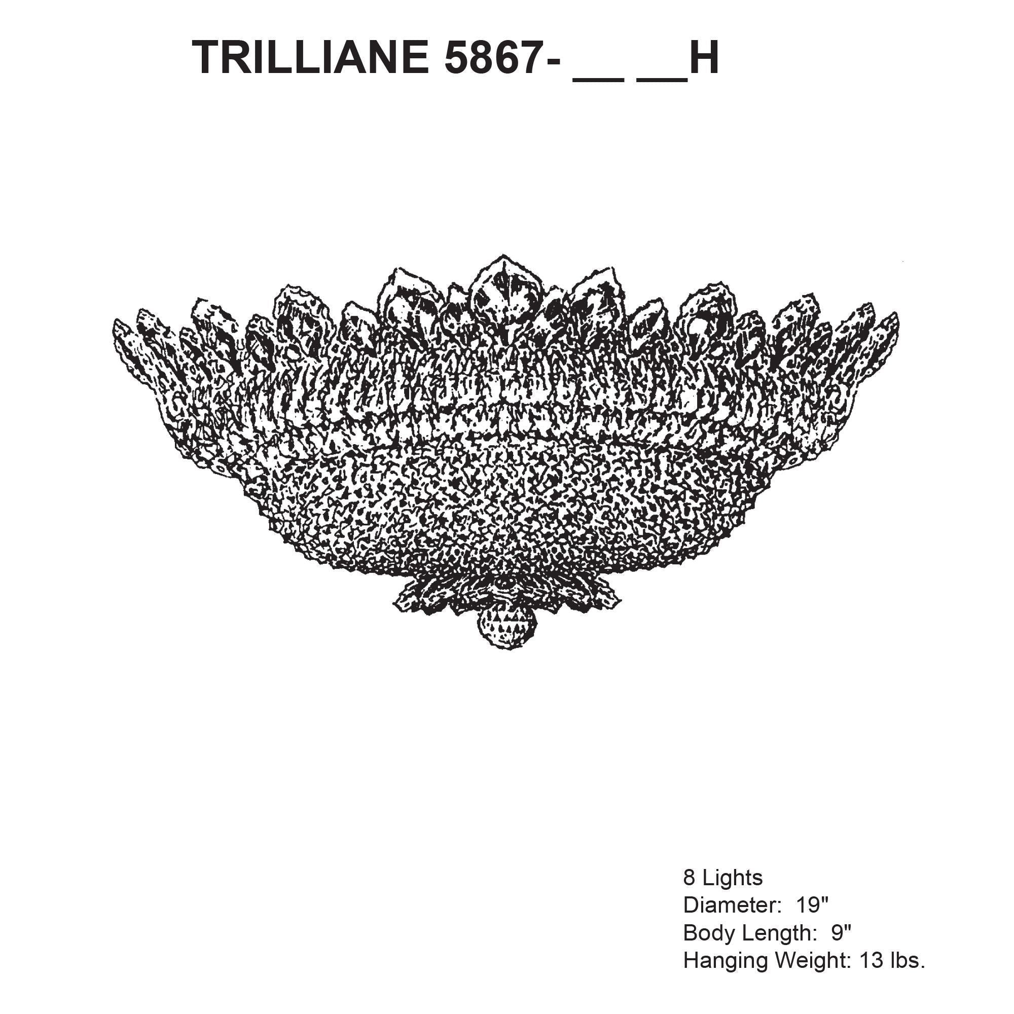 Trilliane 9"H X 8-Light Crystal Flush Chandelier