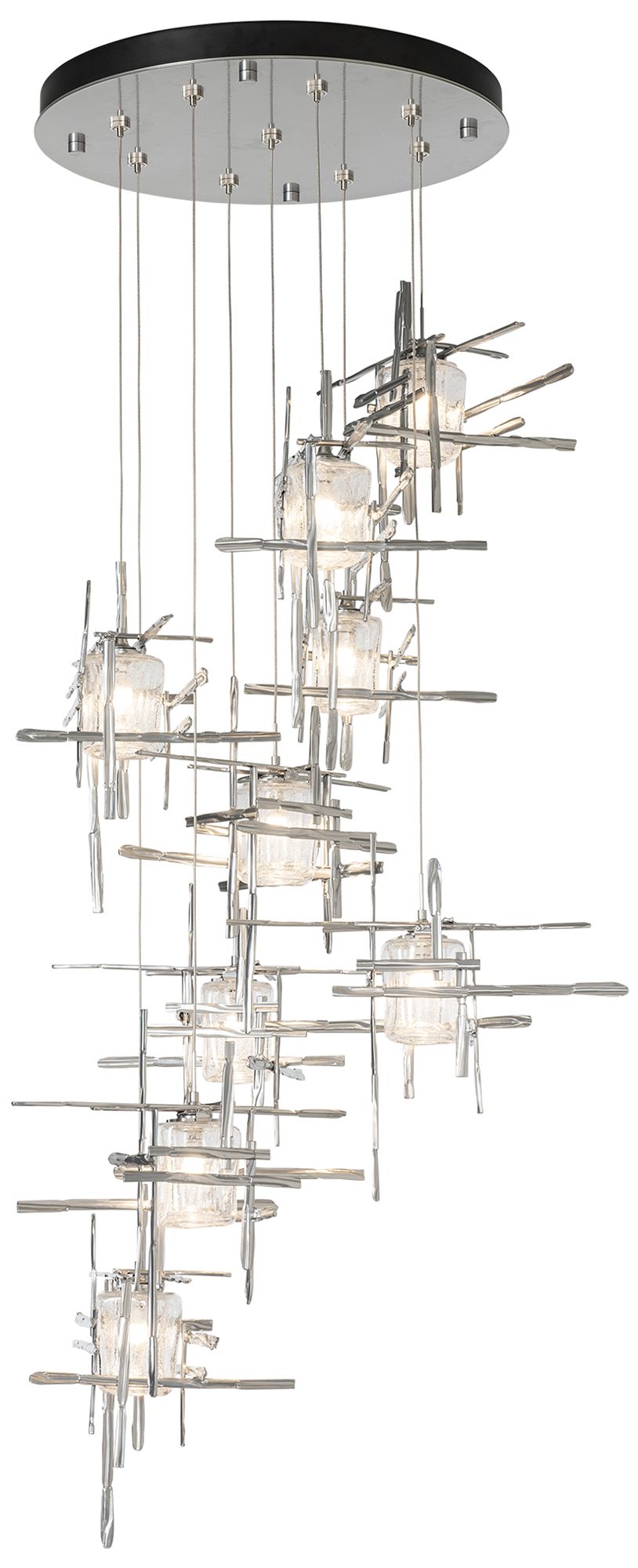Tura 29-Light Round Sterling Long Chandelier