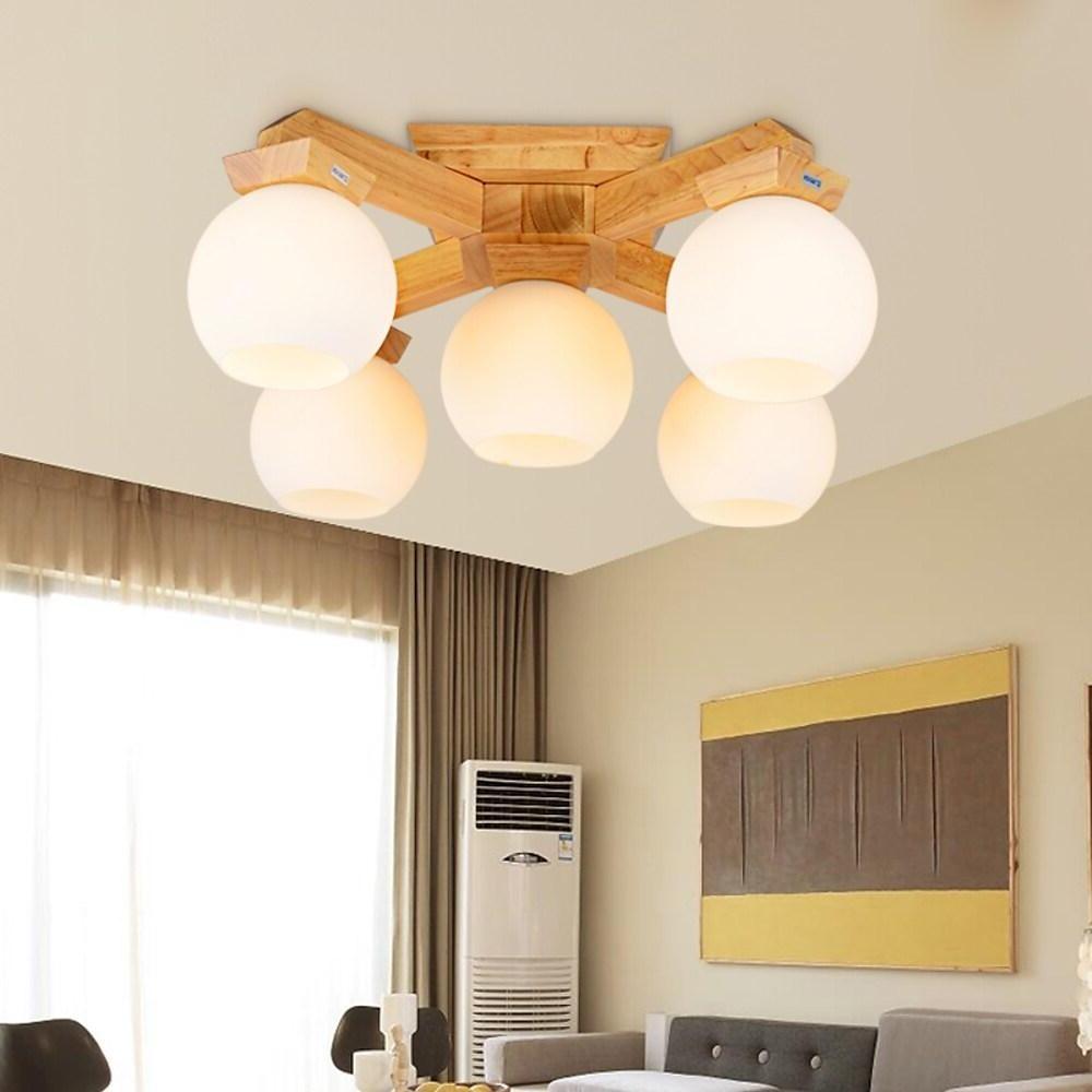 Nordic Wood Chandelier LED Globe Chandelier