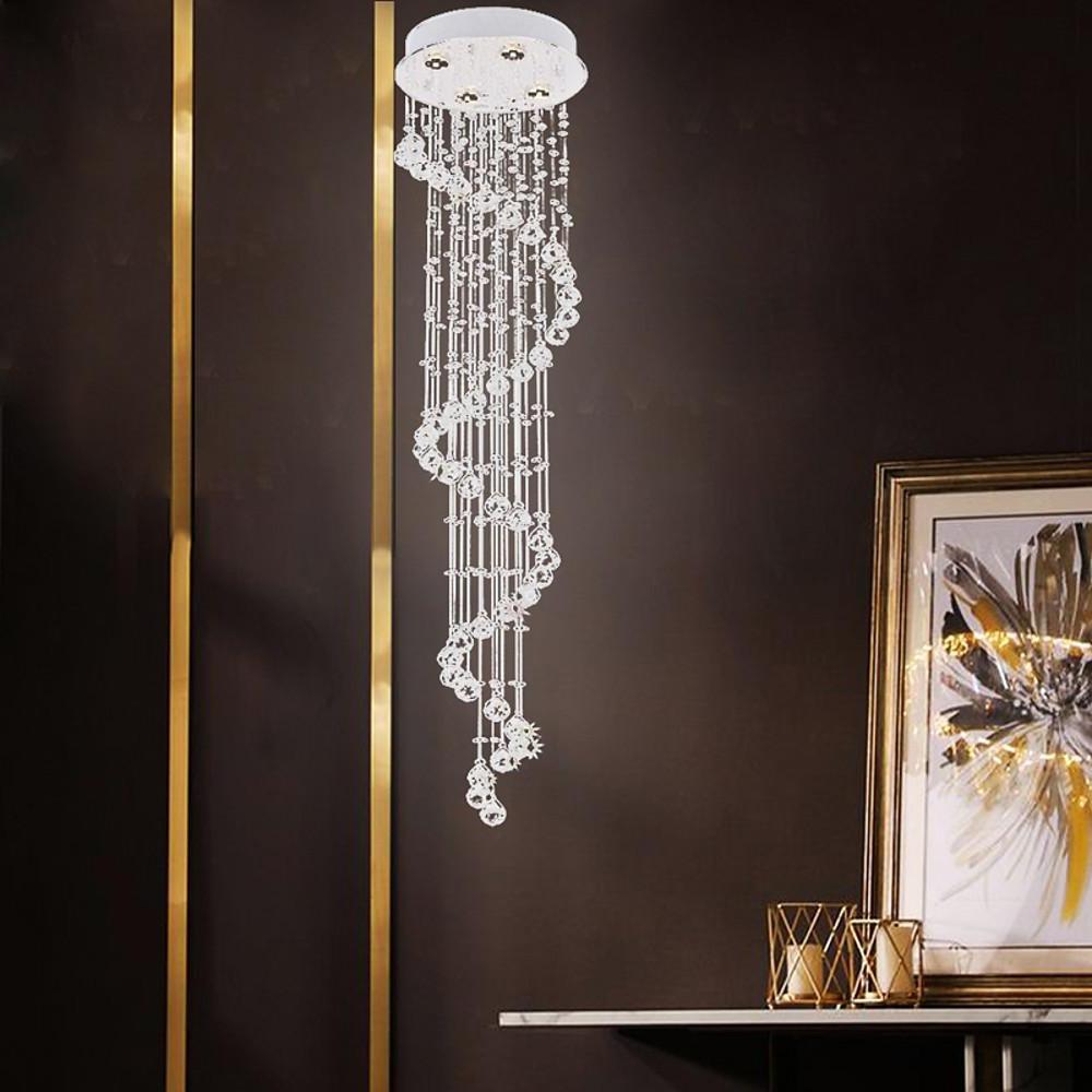 Spiraling Chandelier Crystal Electroplated Metal Light
