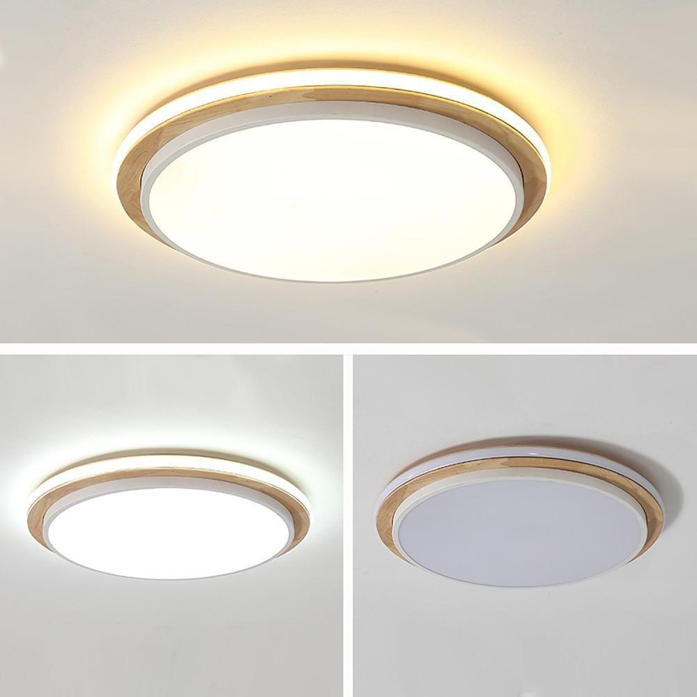 Metal and Wood Round LED Flush Mount Ceiling Light Room